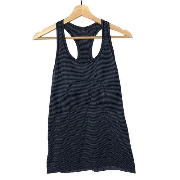 Lululemon Run Swiftly Tech Fitted Tank Top Heathered Cadet Blue Striped 8 - Picture 3 of 6